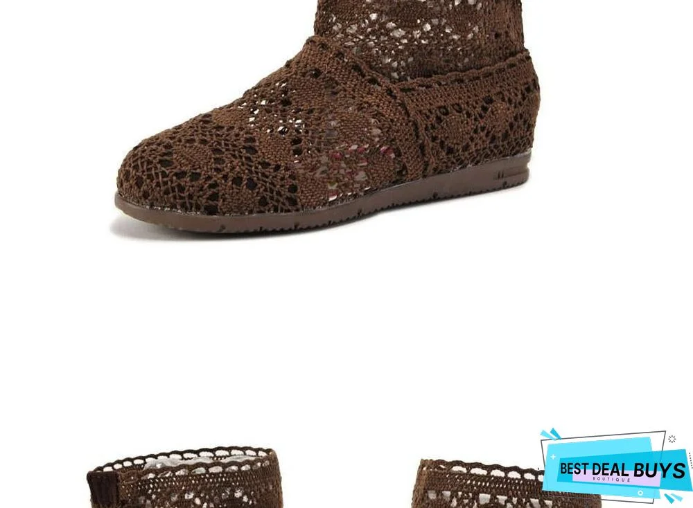 Women Cut-Outs Fashion Shoes Knitted short lace Boot ankle botas Boots