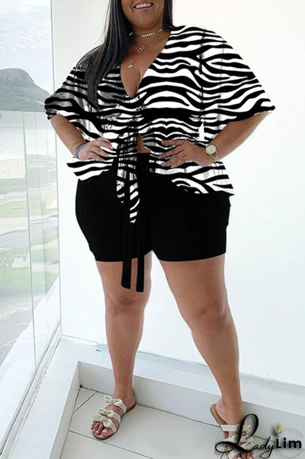 Leopard Print Sexy Print Bandage Split Joint Asymmetrical V Neck Plus Size Two Pieces