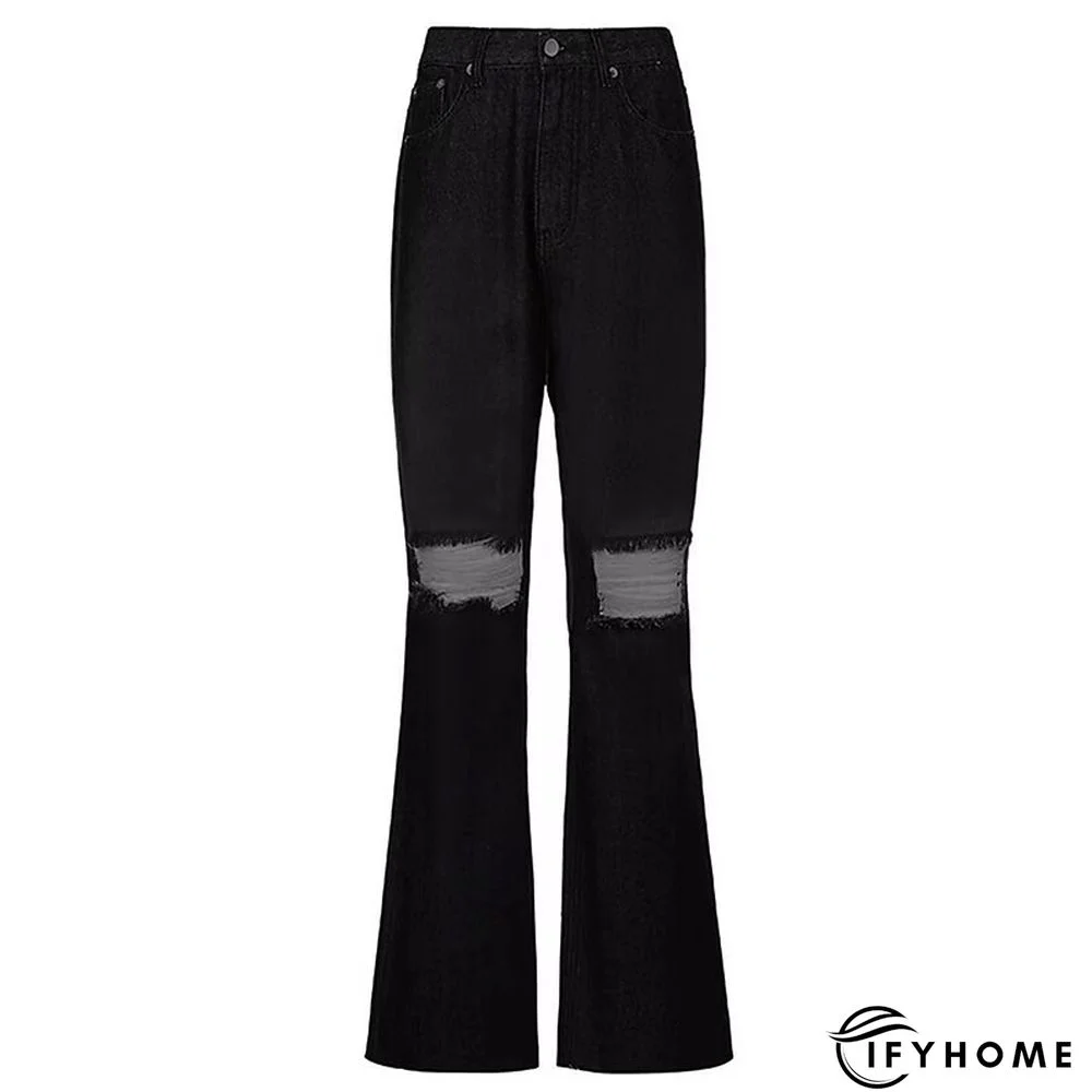 Women's Jeans Straight Flared Ripped Plain Jeans Classic Modern Regular Spring &  Fall Black Dark Blue Light Blue Grey | IFYHOME