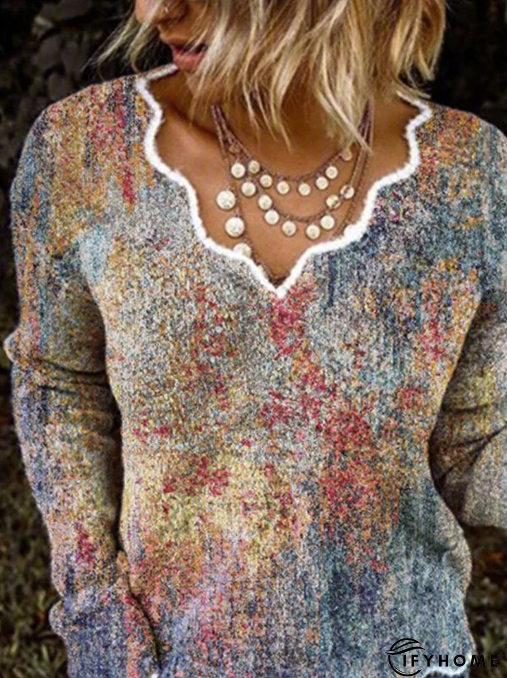 Casual Printed V Neck Top | IFYHOME