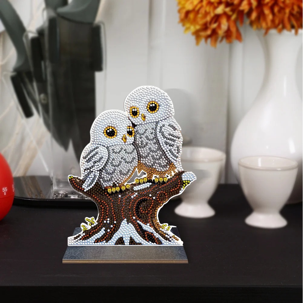 DIY Winter Owl Wooden Single Side Crystal Painting Desktop Kit Diamond Painting Desktop Decor