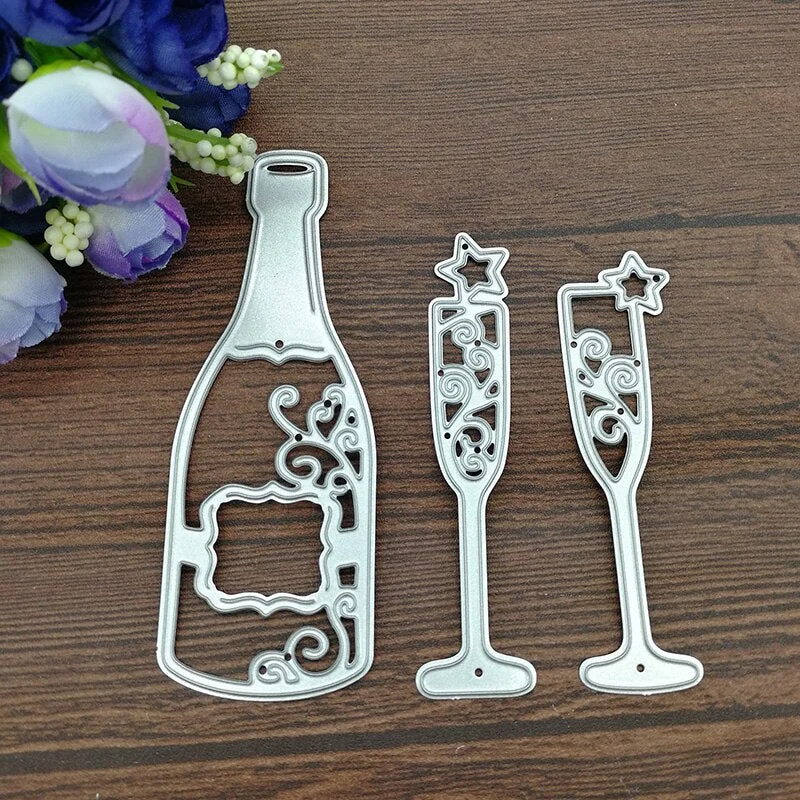 3x Wine Bottle Cup Metal Cutting Dies Stencil Scrapbooking Photo Album Card Paper Embossing Craft DIY