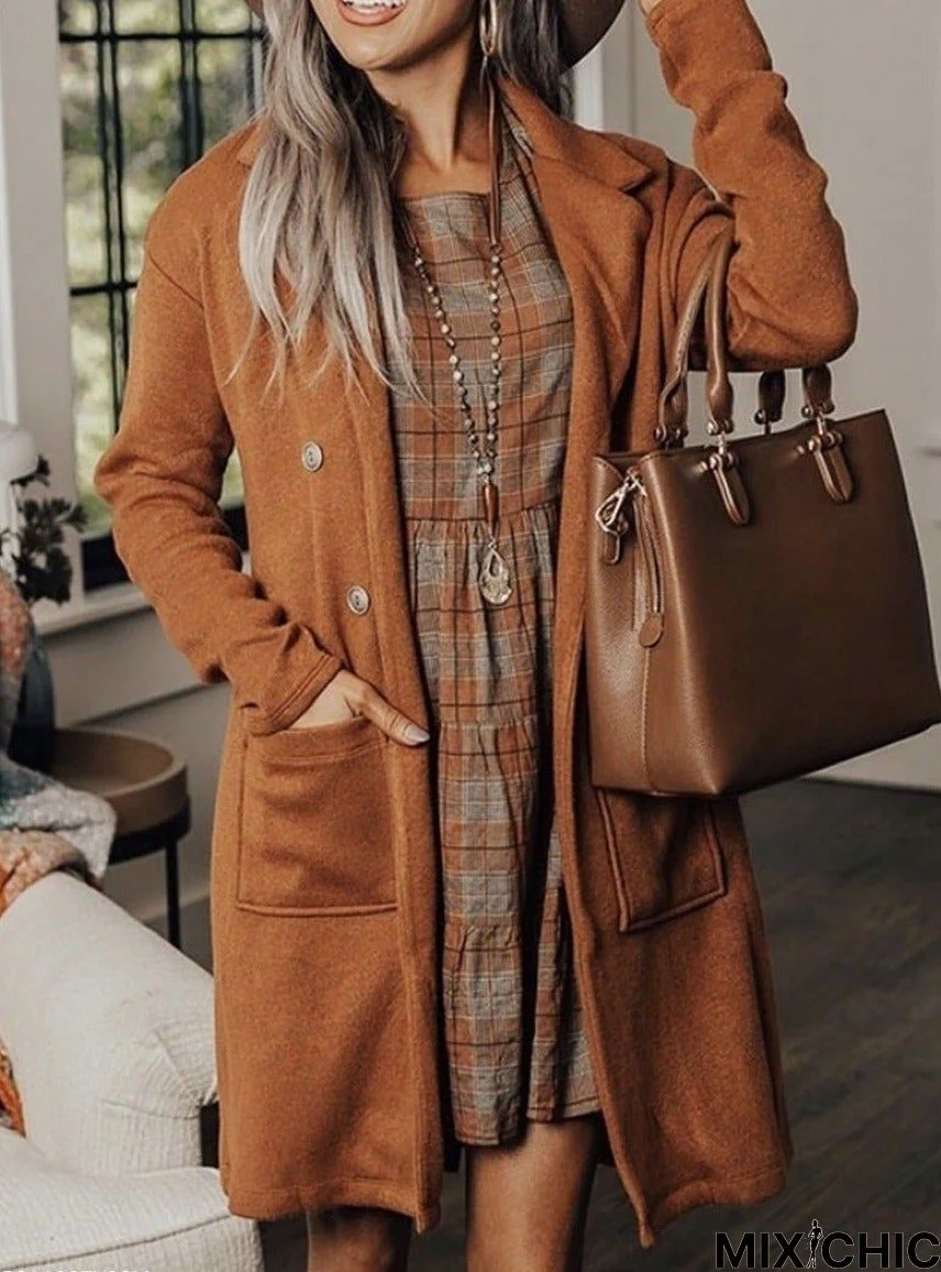 Casual Solid Color Pocket Coat Women