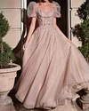 Tulle Puff Sleeve Back Bow Ball Gown