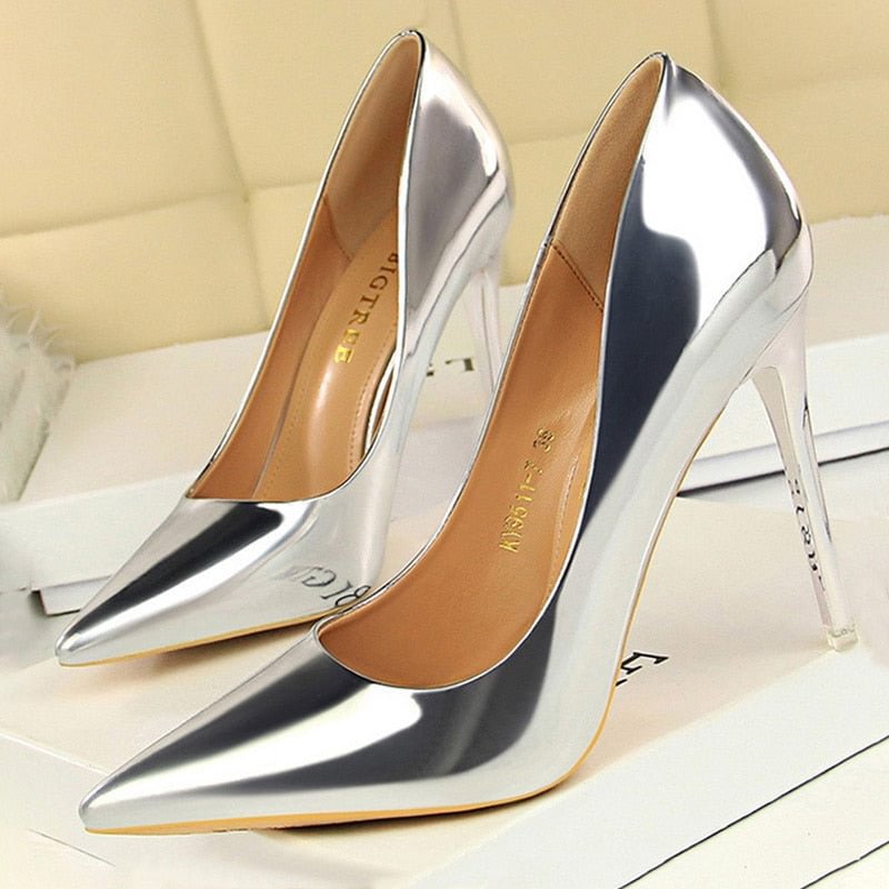 BIGTREE Shoes Woman Pumps Patent Leather High Heels Shoes Women Basic Pump Wedding Shoes Female Stiletto Women Heel Plus Size 43