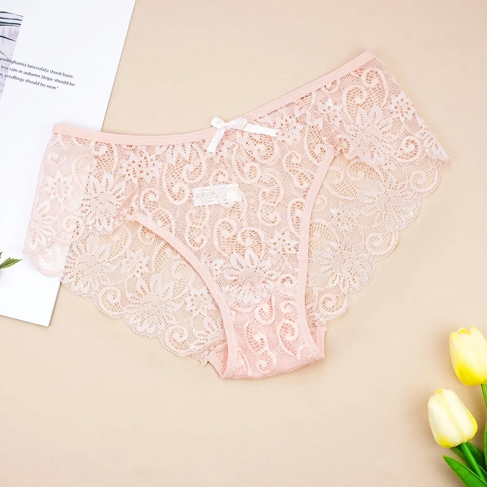 Billionm Women Sexy Lace Panties Seamless Underwear See Through Panty Fashion Spandex Mid Rise Briefs Bow Intimate Ladies Underpants