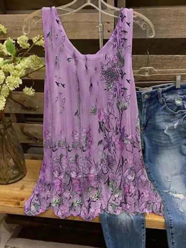 Floral-print Sleeveless Casual Shirts & Tops