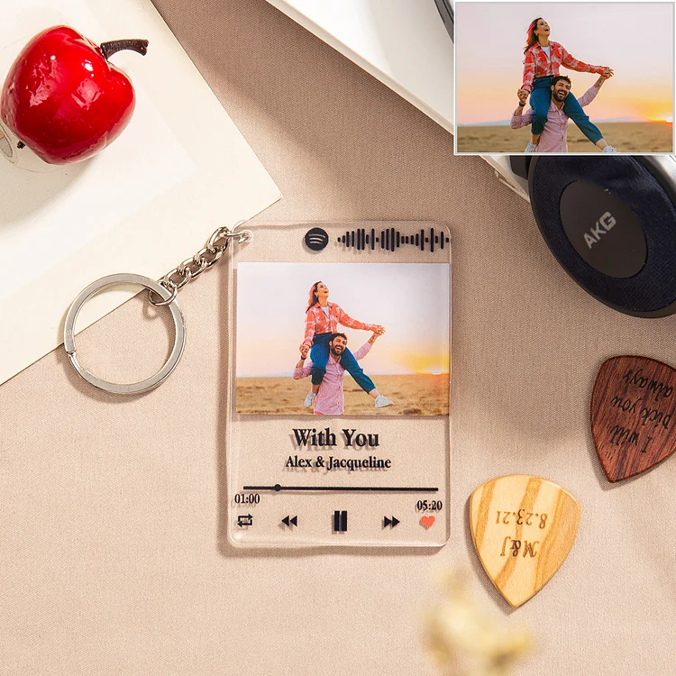 Scannable Spotify Code Keychain with Photo Music Couple Gifts