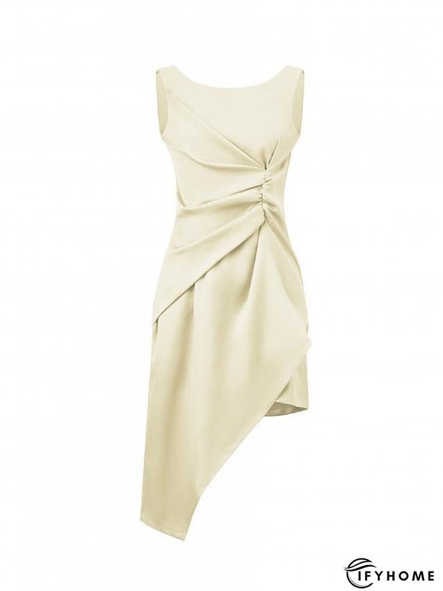 Work Dress Sheath Dress Semi Formal Dress Fashion Mini Dress Ruched Asymmetrical Crew Neck Sleeveless Plain Regular Fit Black White Green Spring Summer S M L XL XXL for Women | IFYHOME