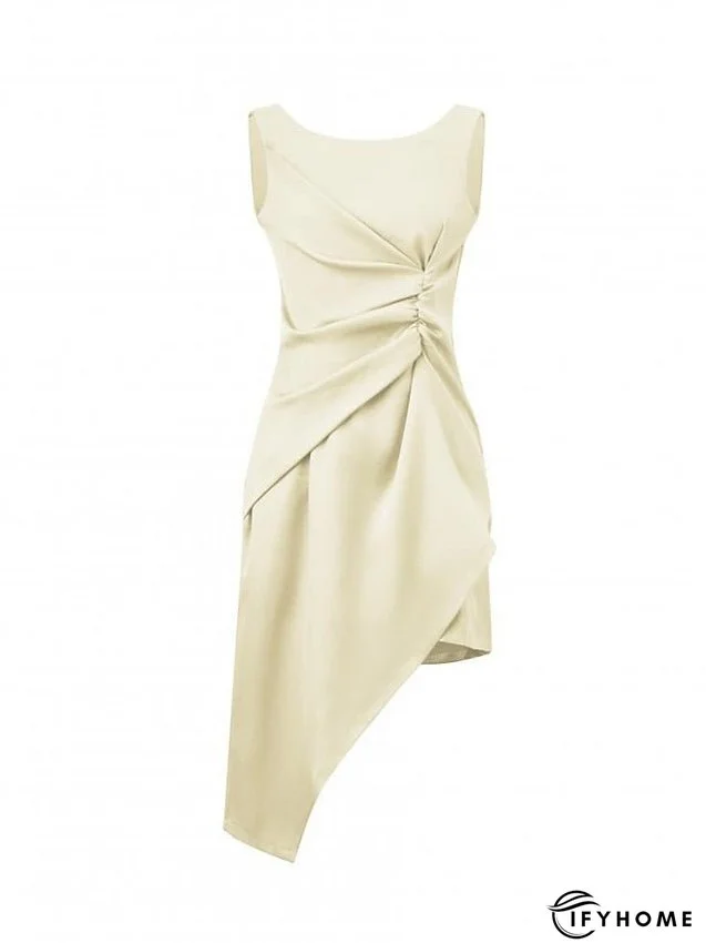 Work Dress Sheath Dress Semi Formal Dress Fashion Mini Dress Ruched Asymmetrical Crew Neck Sleeveless Plain Regular Fit Black White Green Spring Summer S M L XL XXL for Women | IFYHOME