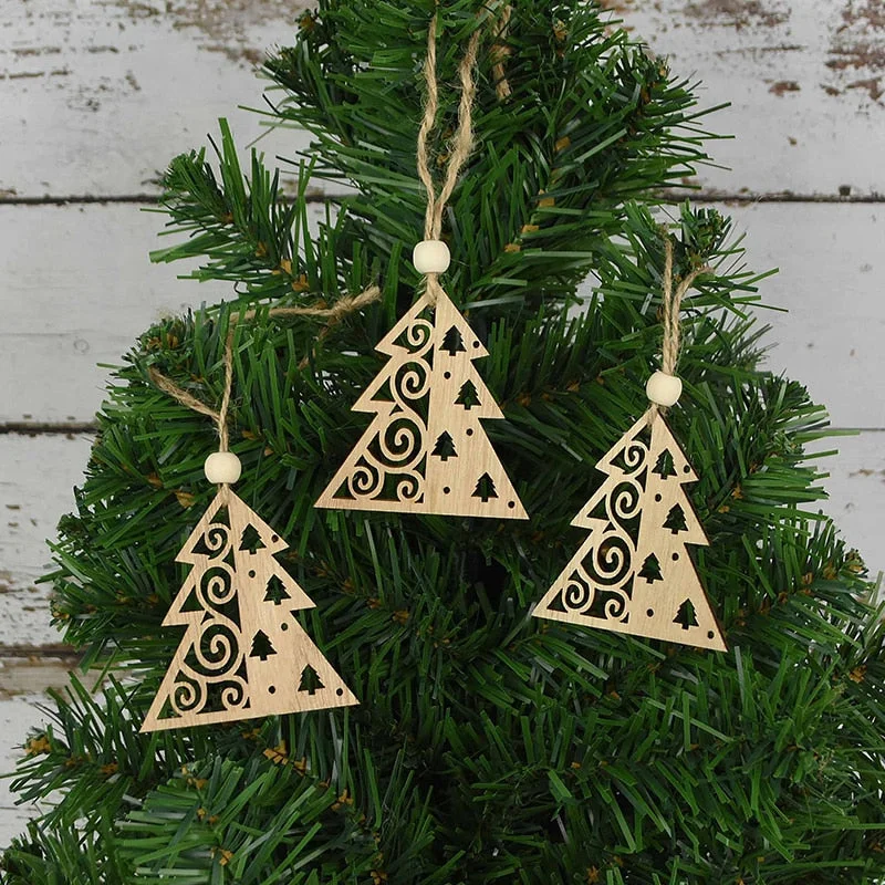 3pcs Vintage Christmas Wooden Pendants Ornaments DIY Wood Craft Christmas Decorations Christmas Tree Hanging Ornaments Gifts
