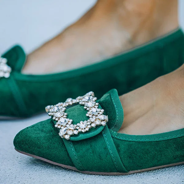 Pointed Toe Vanderpump Embellished Faux Suede Flats