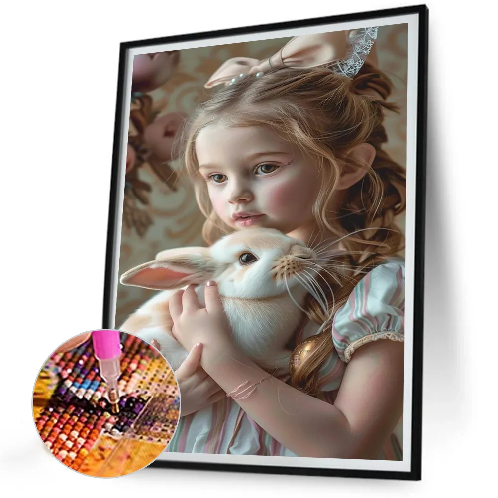Full Round Diamond Painting 30*40cm - Girl Holding A Rabbit