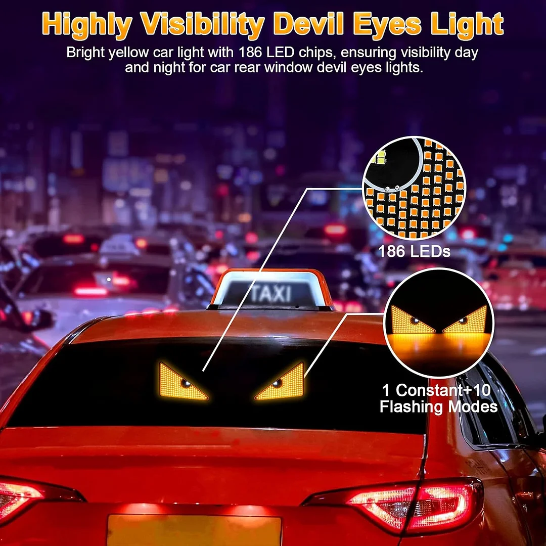 PIFOOG LED Devil Eyes Light for Car Window Demon Evil Eye Sign Lights Cars Back Windshield USB Road Rage Light up Flicker Signal Lighting Cool Fun Stuff Accessories Amber Yellow