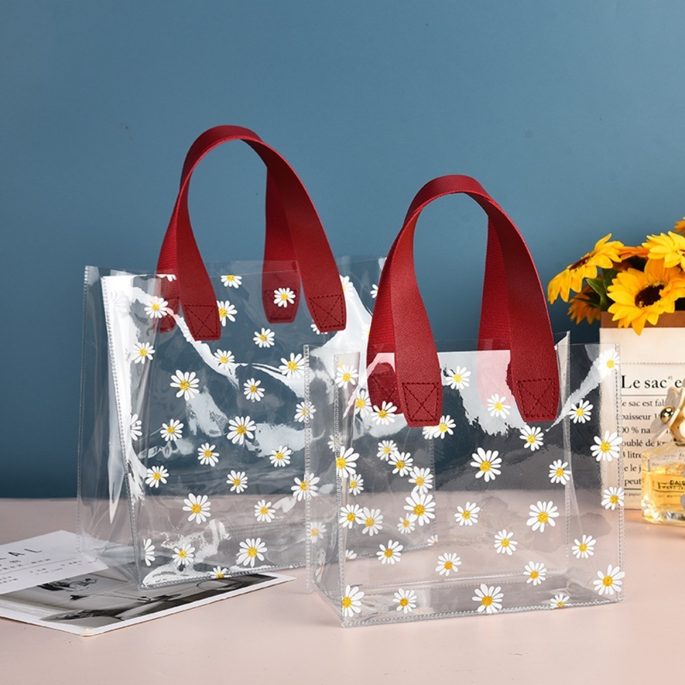 Wingreater PVC Clear Tote Bag High Quality Little Daisy Handle Hand Gift Bag Transparent Waterproof Storage Bag Storage Bag