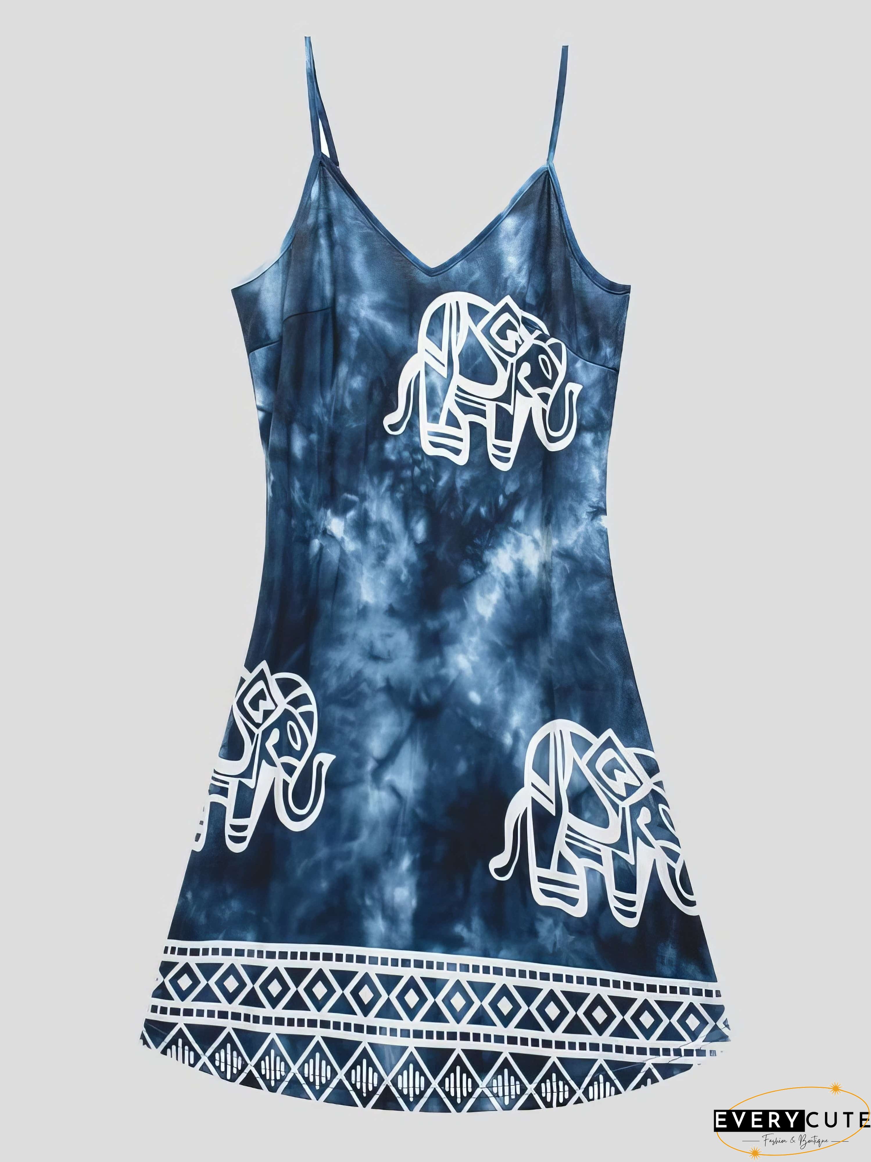 Elephant Print Tie-dye Sleeveless Skirt