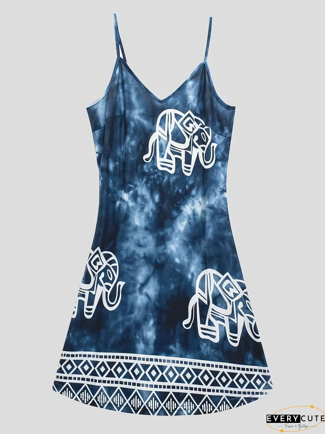 Elephant Print Tie-dye Sleeveless Skirt
