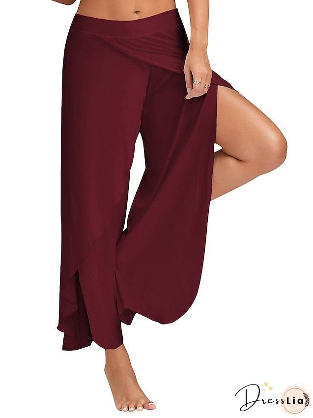 Women's Culottes Wide Leg Chinos Pants Trousers Baggy Black White Wine Mid Waist Basic Casual / Sporty Casual Daily