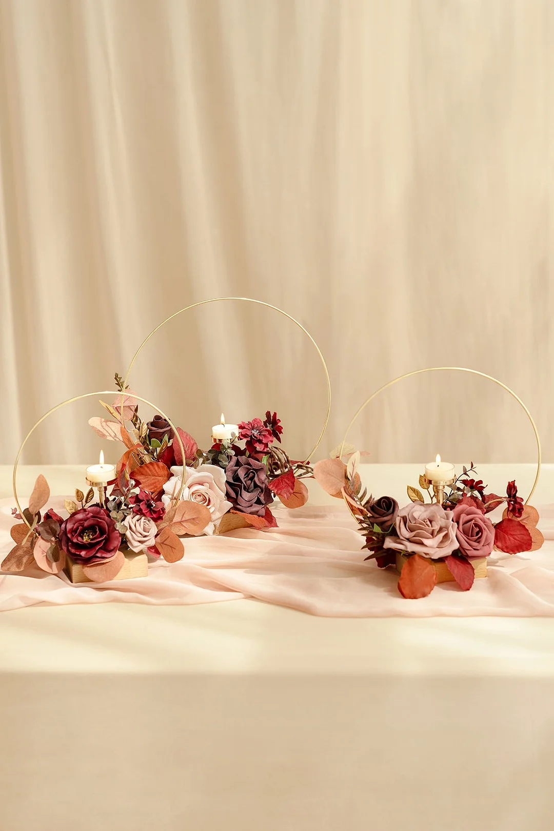 Wreath Hoop Centerpiece Set in Burgundy & Dusty Rose