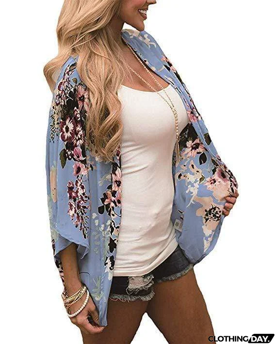 Bohemia Flower Print Summer Beach Women's Cardigan Loose Chiffon Coat