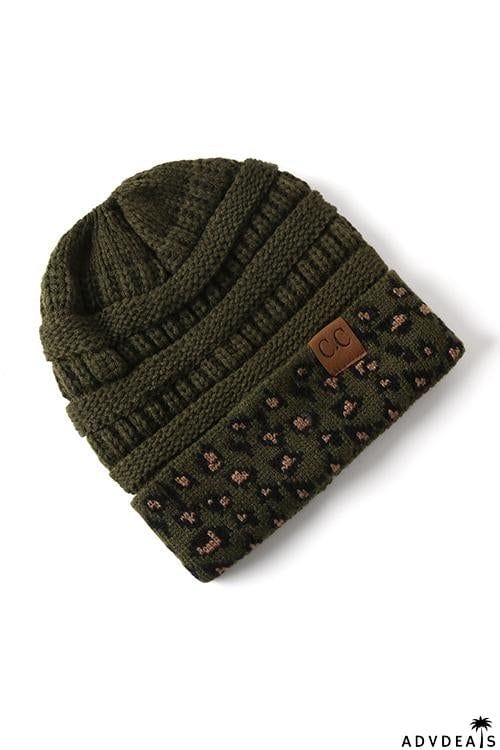 Animal Print Messy Bun Beanie