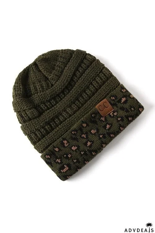 Animal Print Messy Bun Beanie