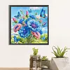 Schmetterling und blaue Blumen - speziell geformtes Diamantgem&auml;lde - 30*30cm