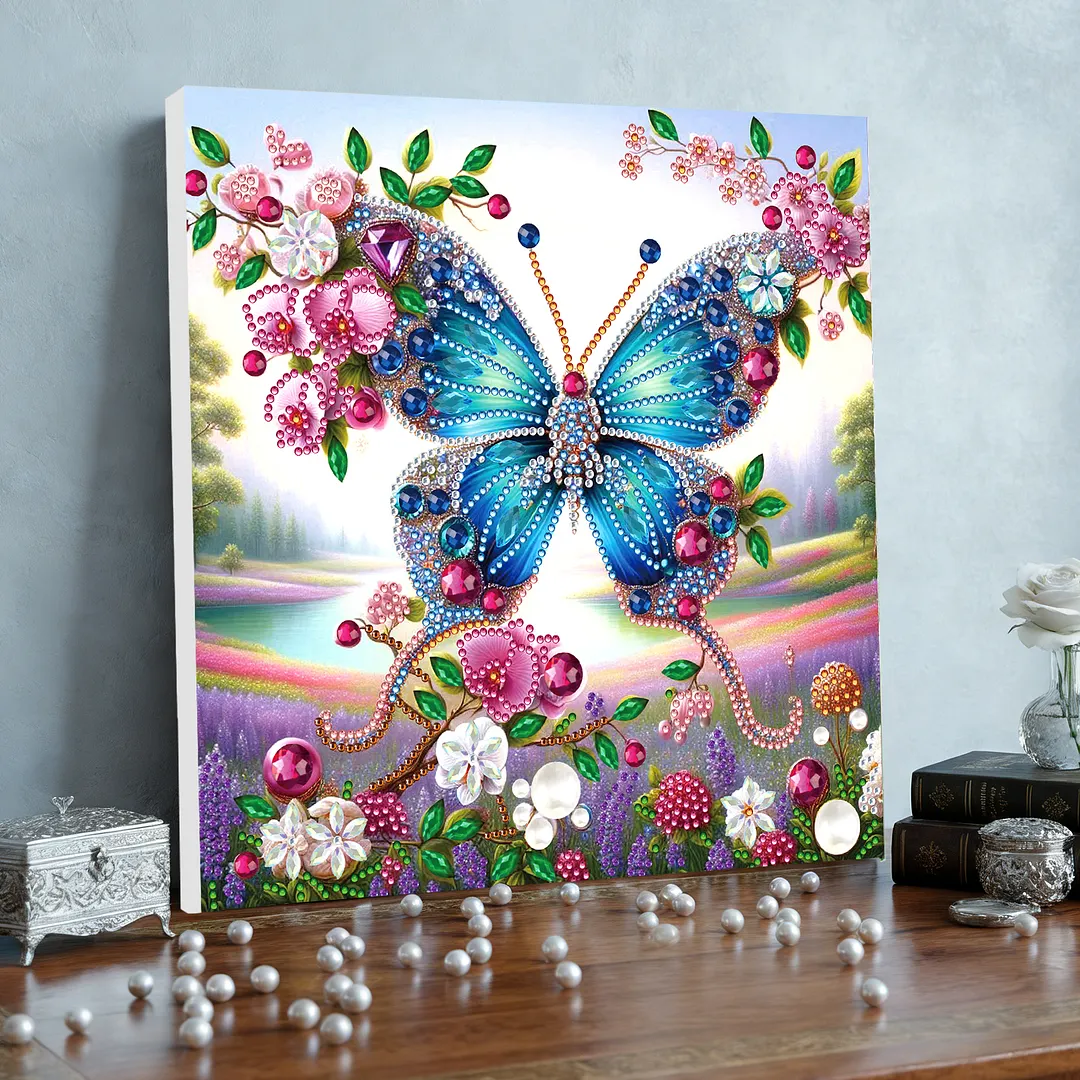 Butterfly DIY Special Shape Drill Diamond Art Pearl Painting Kit with Frame 25x25cm Art Craft Pearl Diamond Painting for Adults Beginners Home Decor