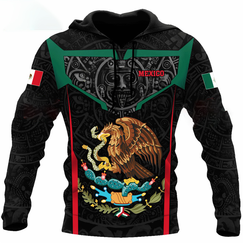 Erpret Fashion 3D Print Mexico Flag National Emblem Hoodie Men Tops Autumn Long Sleeve Mexican Aztec Sweatshirt Streetwear Clothing