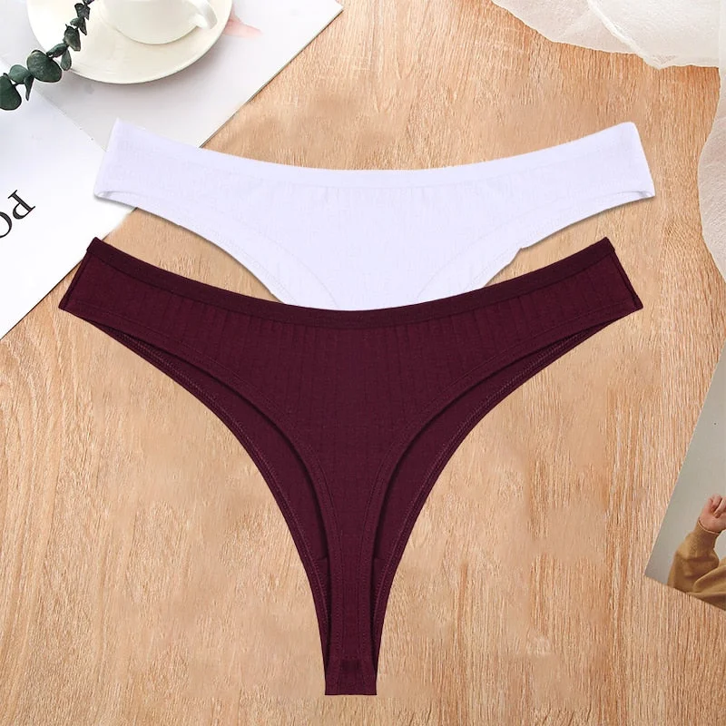 FINETOO 2PCS/Set S-XL G-string Cotton Women Lingerie Panties Thong Female Underwear Sexy Pantys Underpant Girl Intimates Thongs
