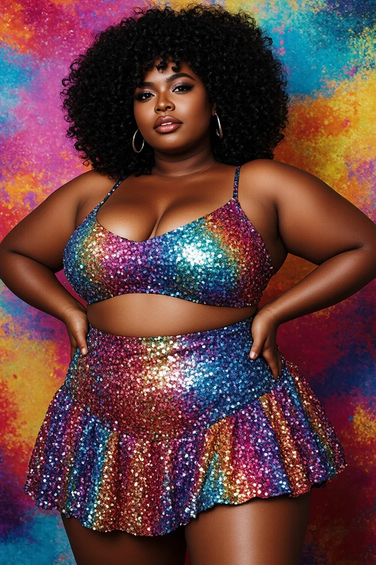 Xpluswear Design Plus Size Beach Multicolor Graphic Pleated Two Pieces Swimsuit [Pre-Order] 2024 - Xpluswear