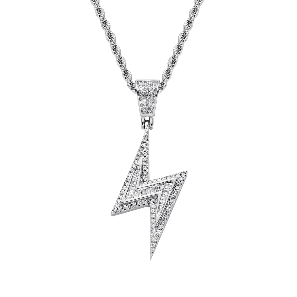 Iced Out Lightning Pendant Necklace Jewelry-VESSFUL