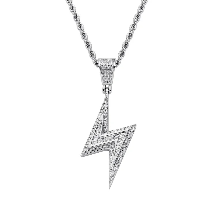 Iced Out Lightning Pendant Necklace Jewelry-VESSFUL