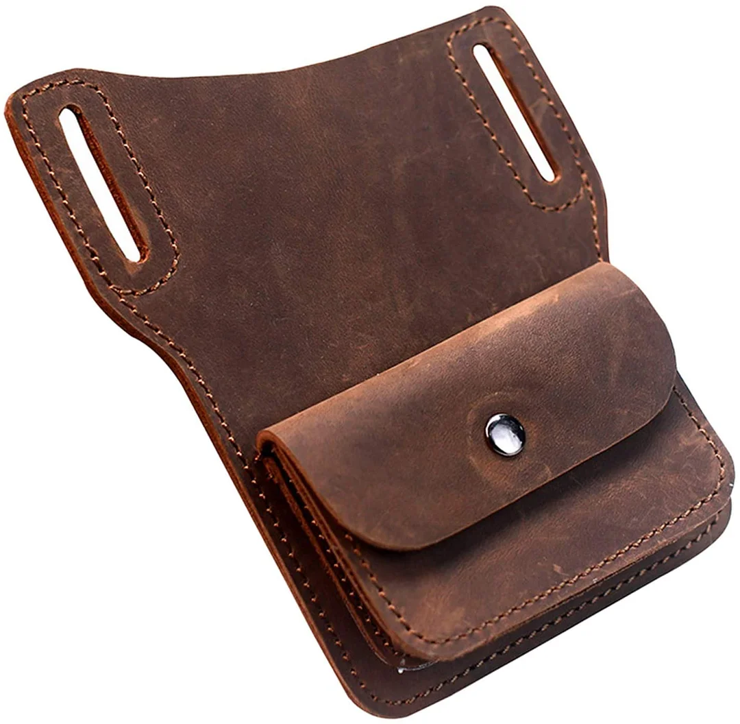 Crazy Horse Leather Cellphone Belt Waist Bag EDC Vintage Mobile Phone Cover Case Mobile Phone Waist Bag