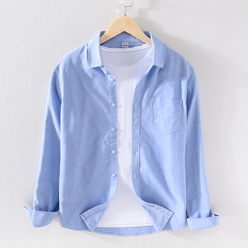 Men's Solid Color Cotton Long Sleeve Shirt