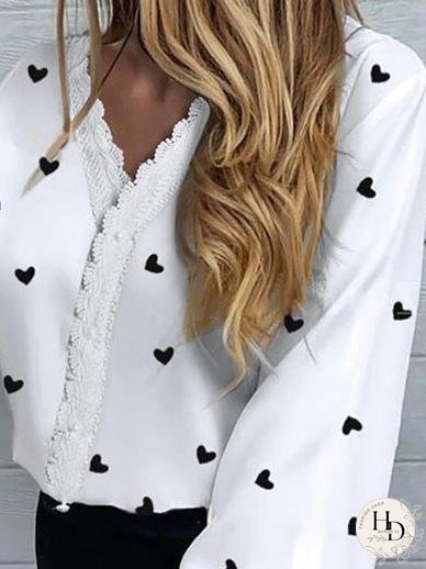 Blouses Love Print Lantern Long Sleeve Blouses for Women