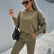 Ballifyex Fall Clothing Basics Sweatshirts Outwears Autumn Clothes Women Pullovers Ladies Outfit Long Sleeve Top Casual Pants 2 Pieces Set
