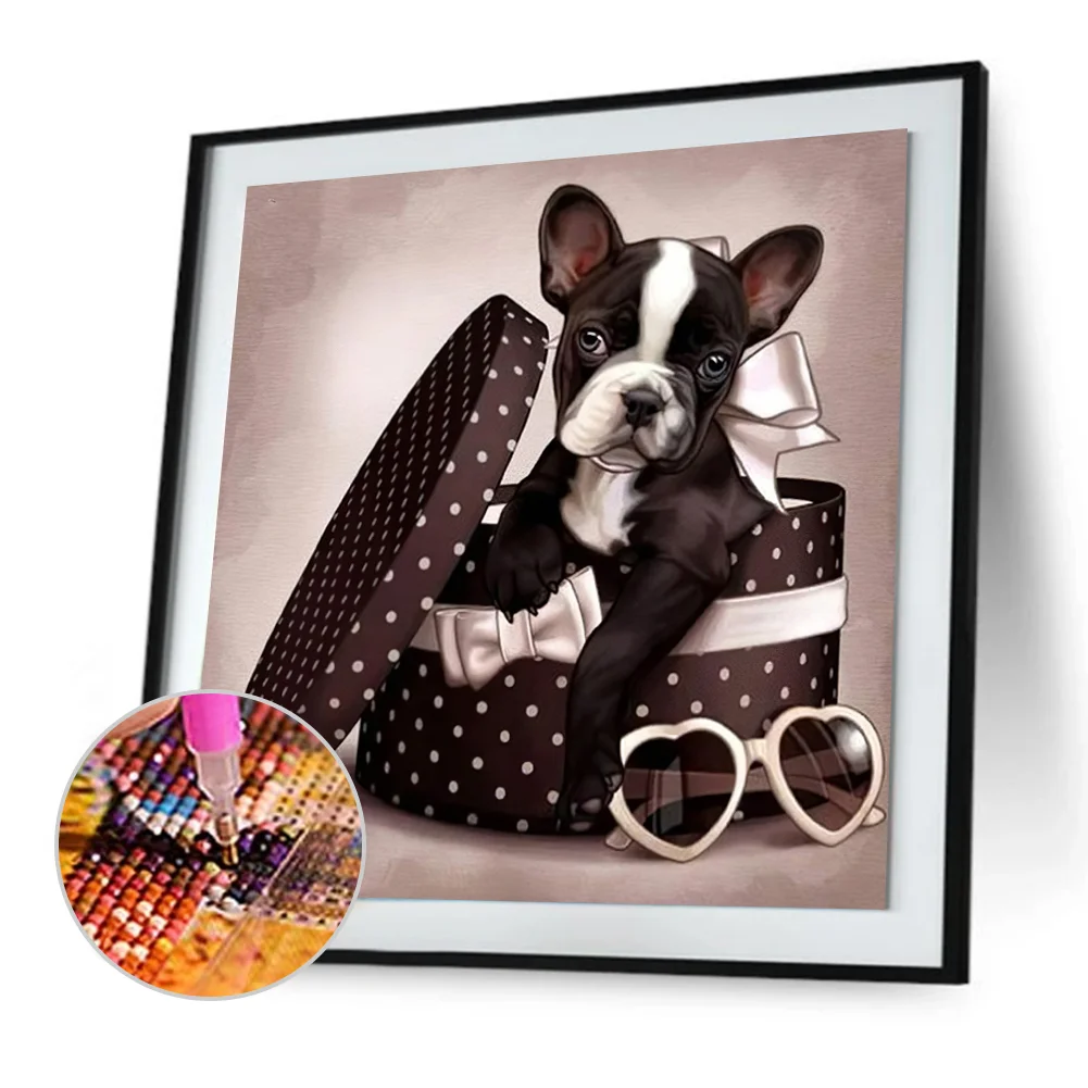 Diamond Painting - Full Round Drill - Gift Box Puppy(30*30cm)