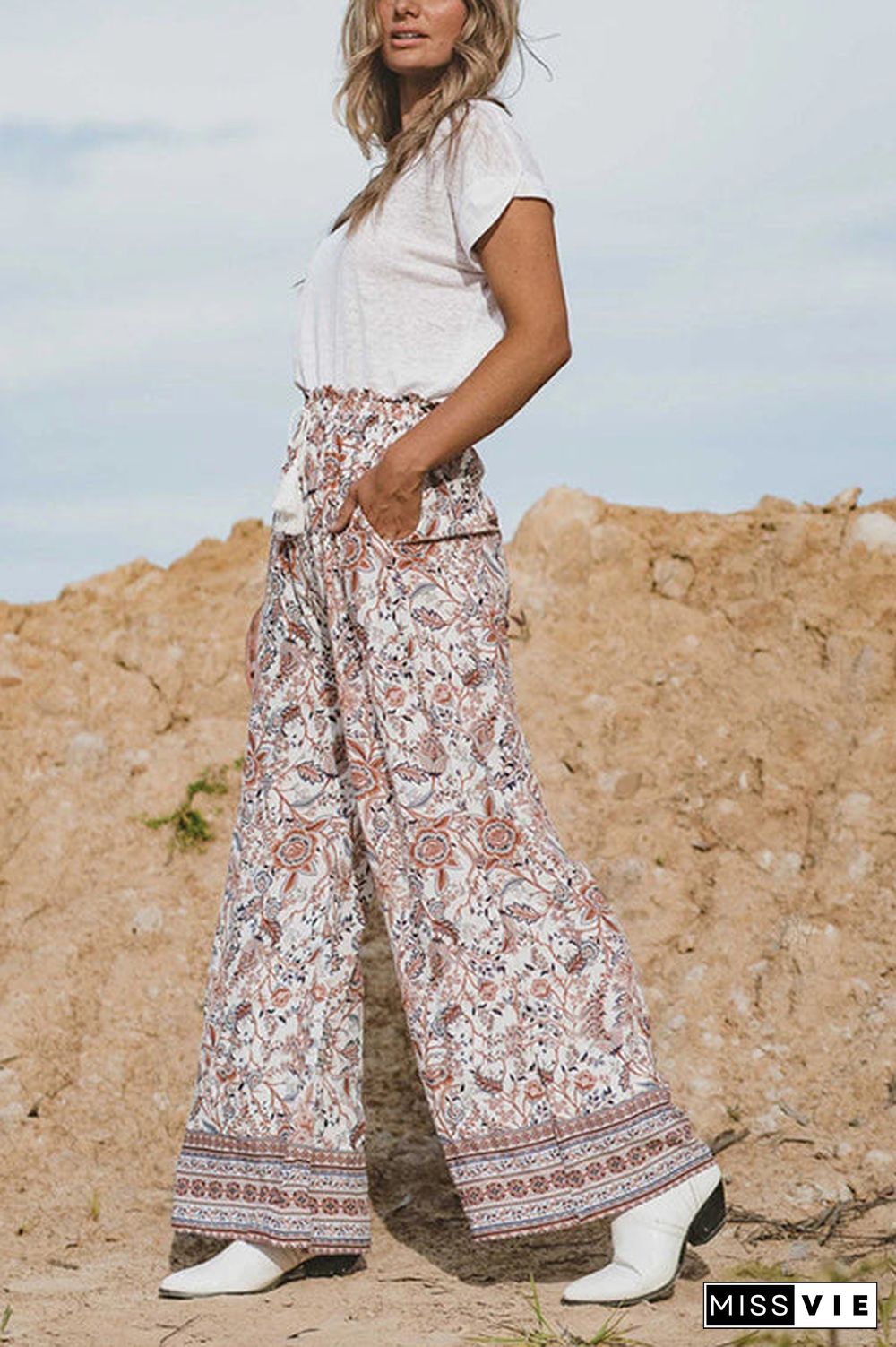 Boho Floral Wide Leg Palazzo Pants