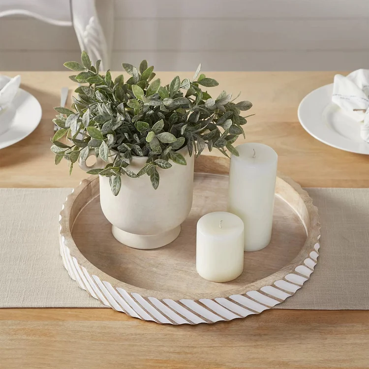 White wooden round tray wear-resistant