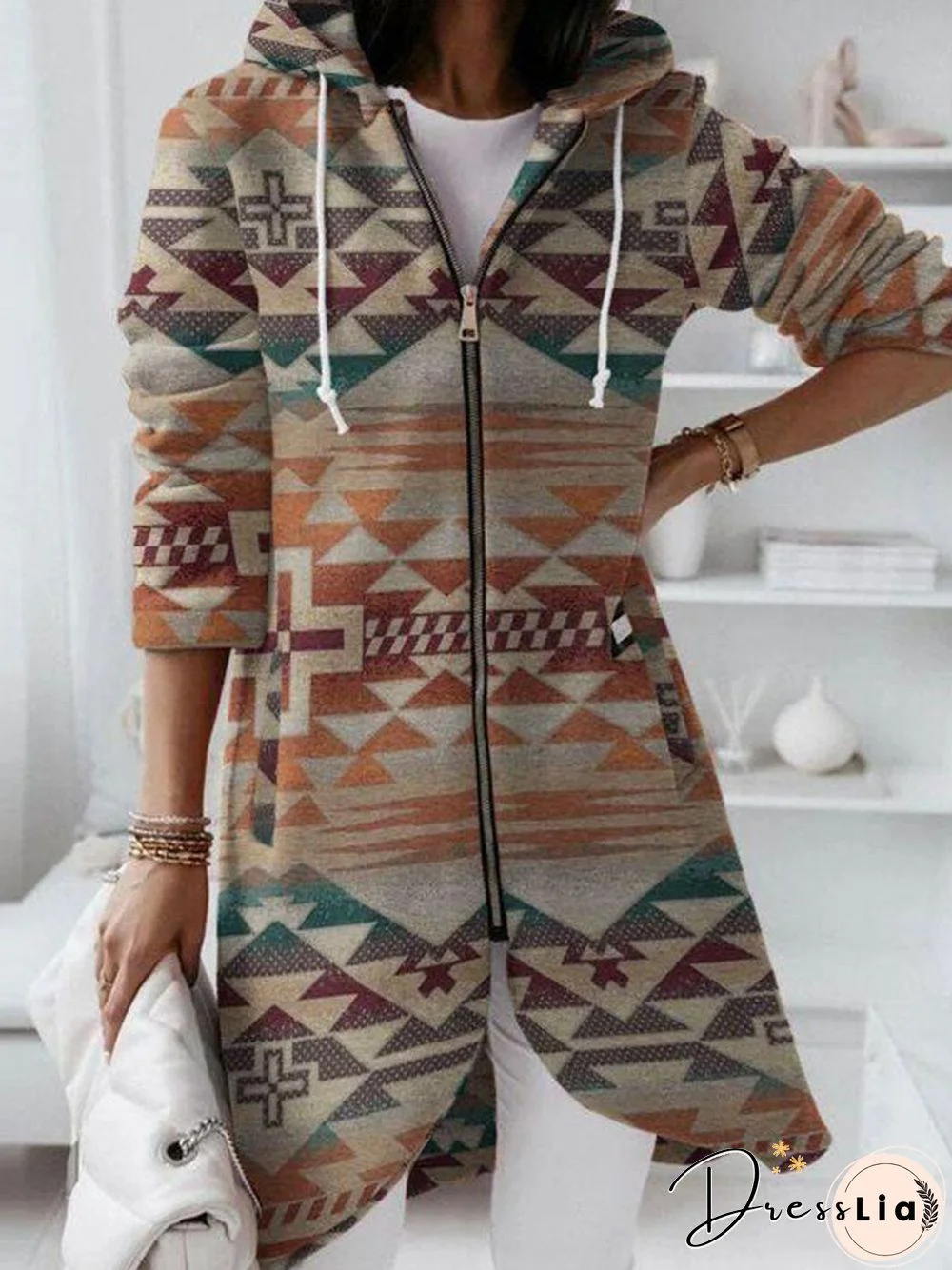 Bohemia Style Printed Zipper Coat