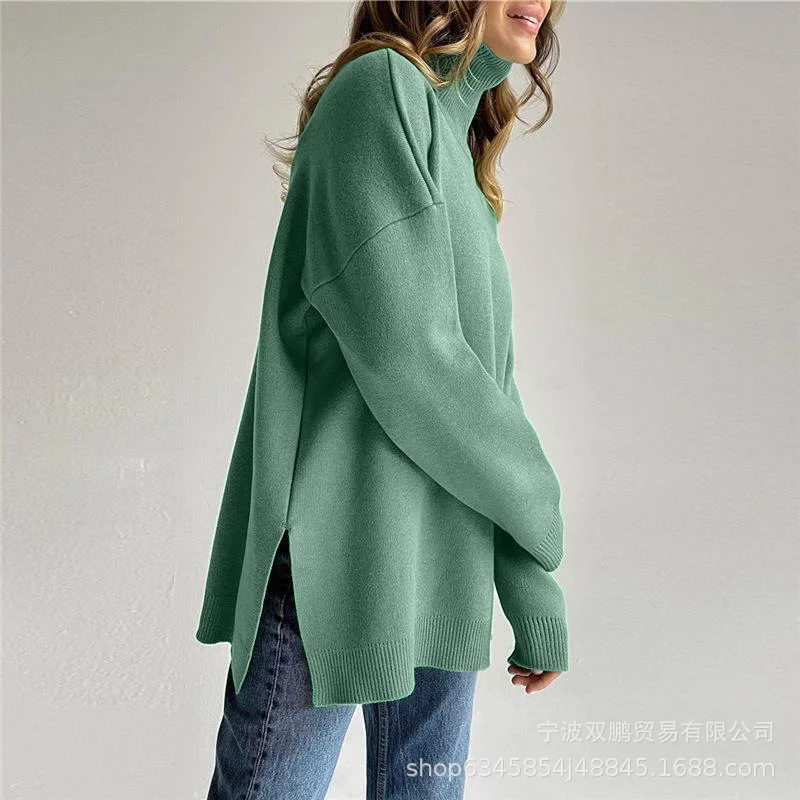 Athvotar Athvotar High-Necked Sweater For Autumn/Winter 2025 Women Selling Open-Fork Knitted Shirt Design Soft Tops Ins