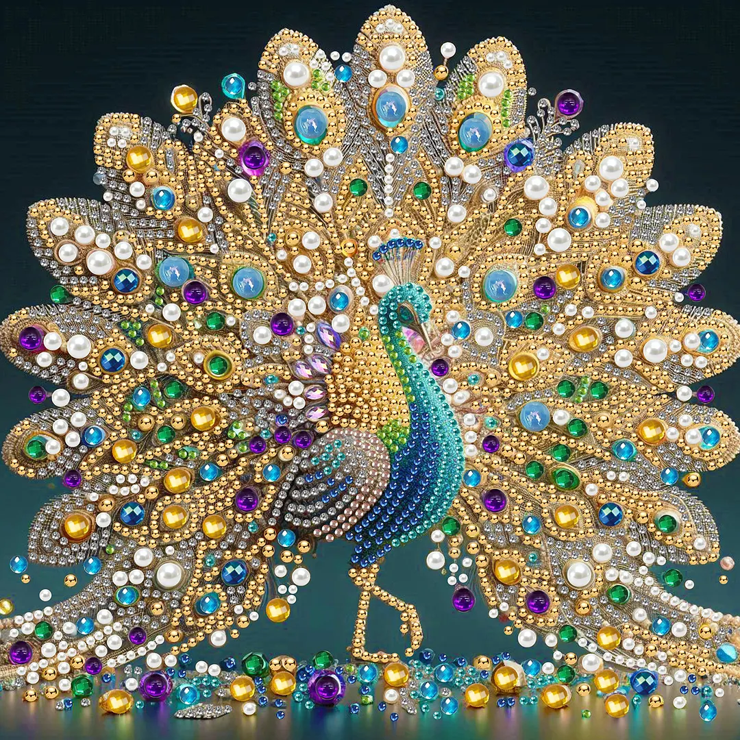 Peacock DIY Art Craft Pearl Diamond Painting with Frame 9.84x9.84in Diamond Art Pearl Painting Kit for Adults Beginners Gift Idea Home Wall Decor