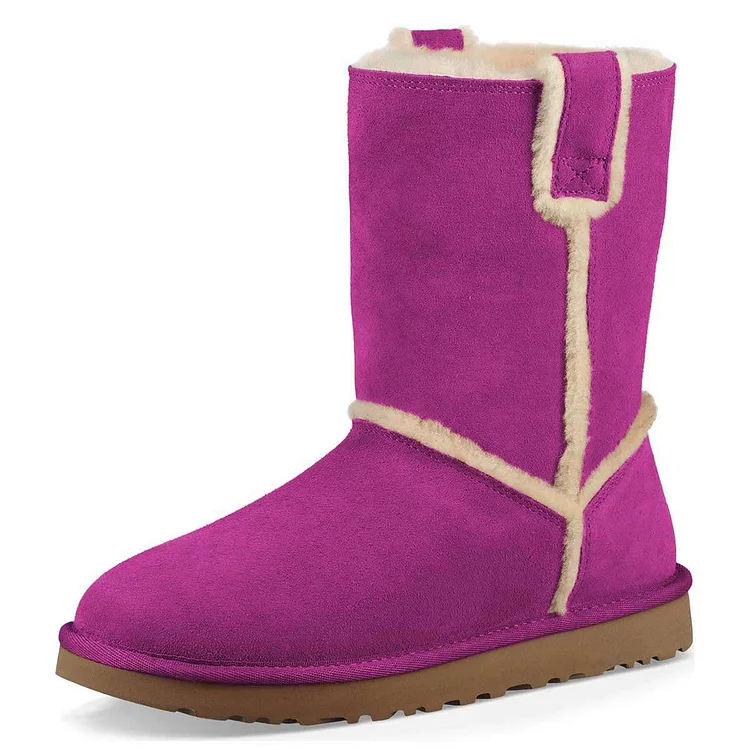 Purple Furry Winter Boots Flat Ankle Boots |FSJ Shoes