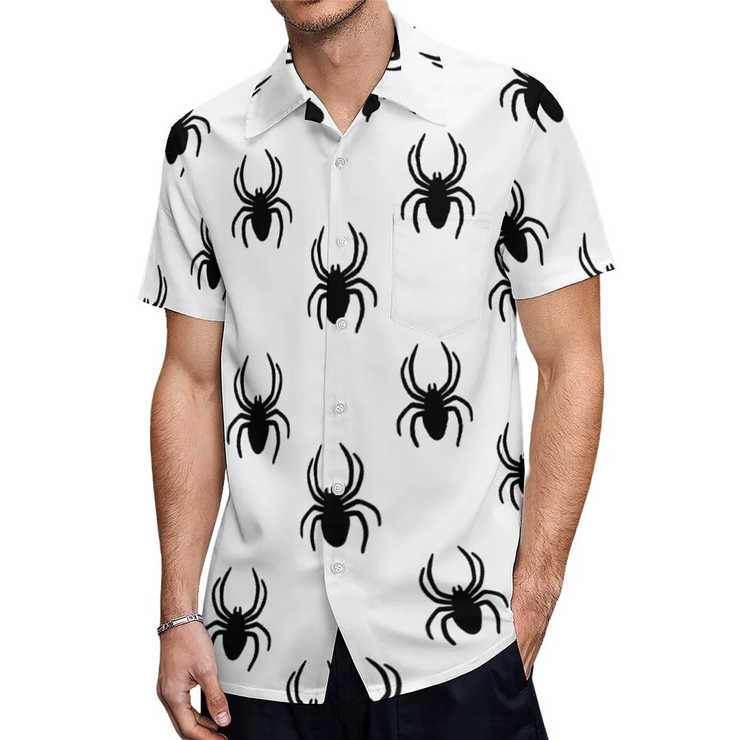 Short Sleeve Spooky Halloween Spiders Hawaiian Shirt Mens Button Down Plus Size Tropical Hawaii Beach Shirts