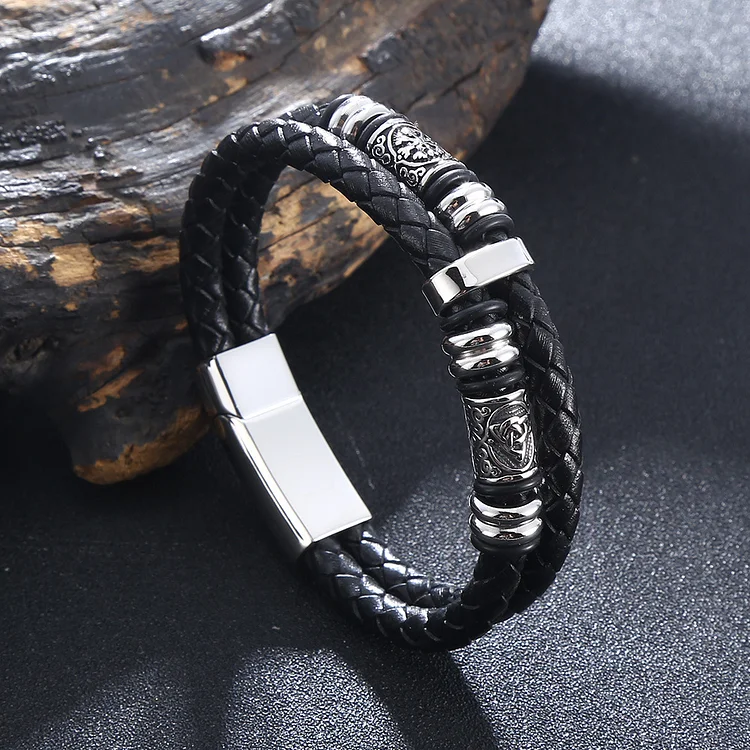 Viking Leather Braided Wristband Bracelet