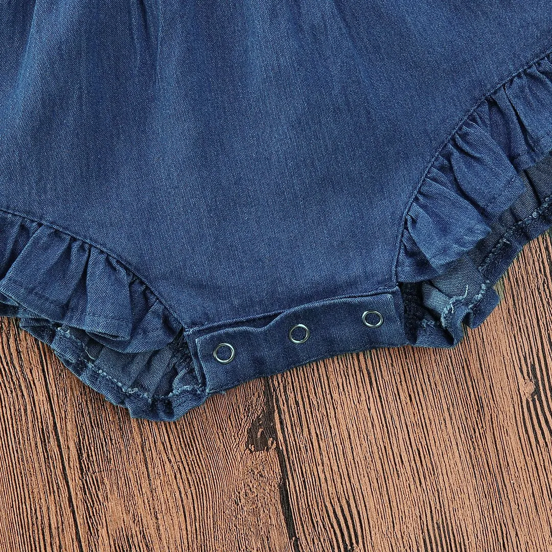 2020 Baby Summer Clothing Newborn Infant Baby Girls Romper Solid Denims Playsuits Ruffled Sleeveless Strap Sunsuit High Quality