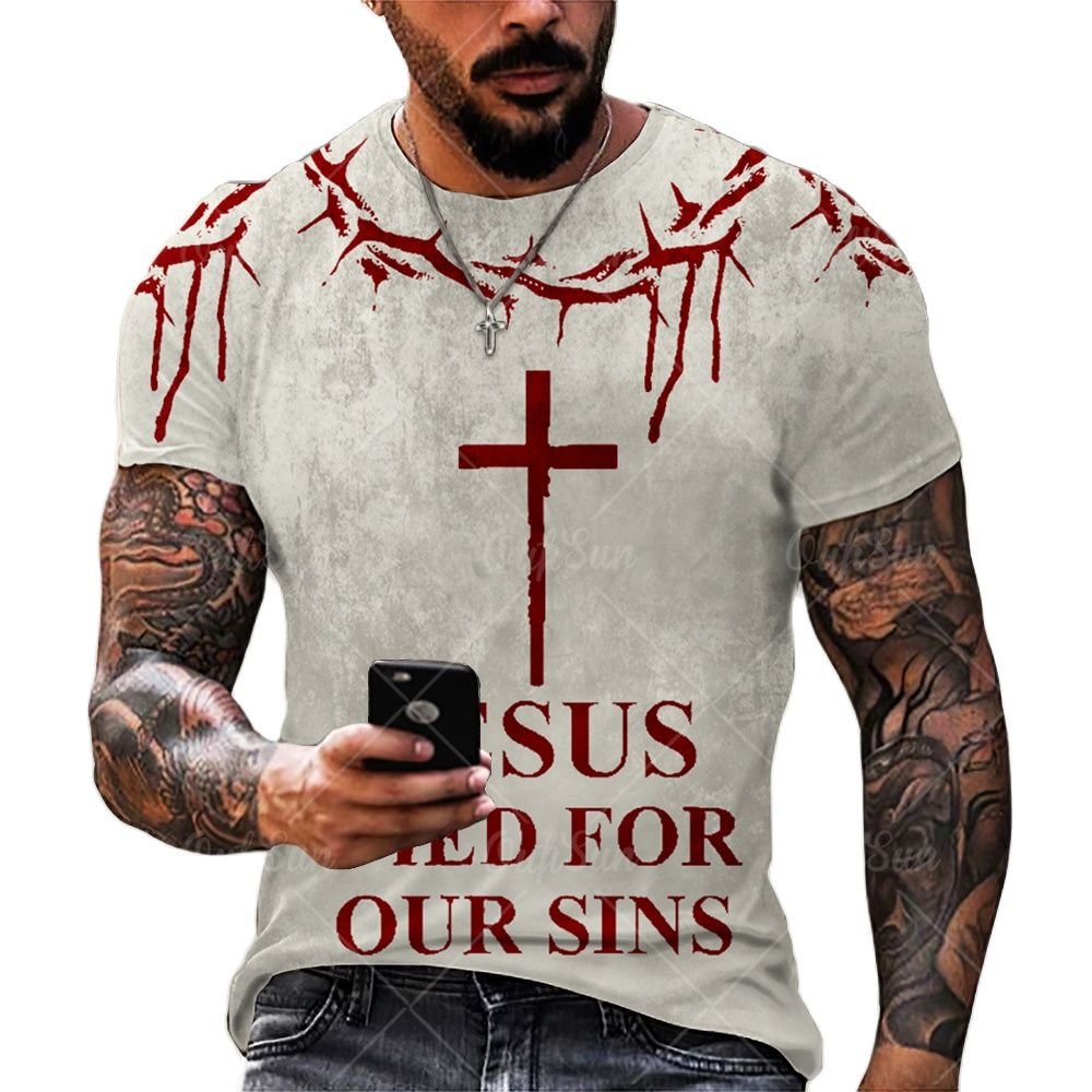 Men's Cross Graphic Short-sleeved Retro T-shirts-VESSFUL