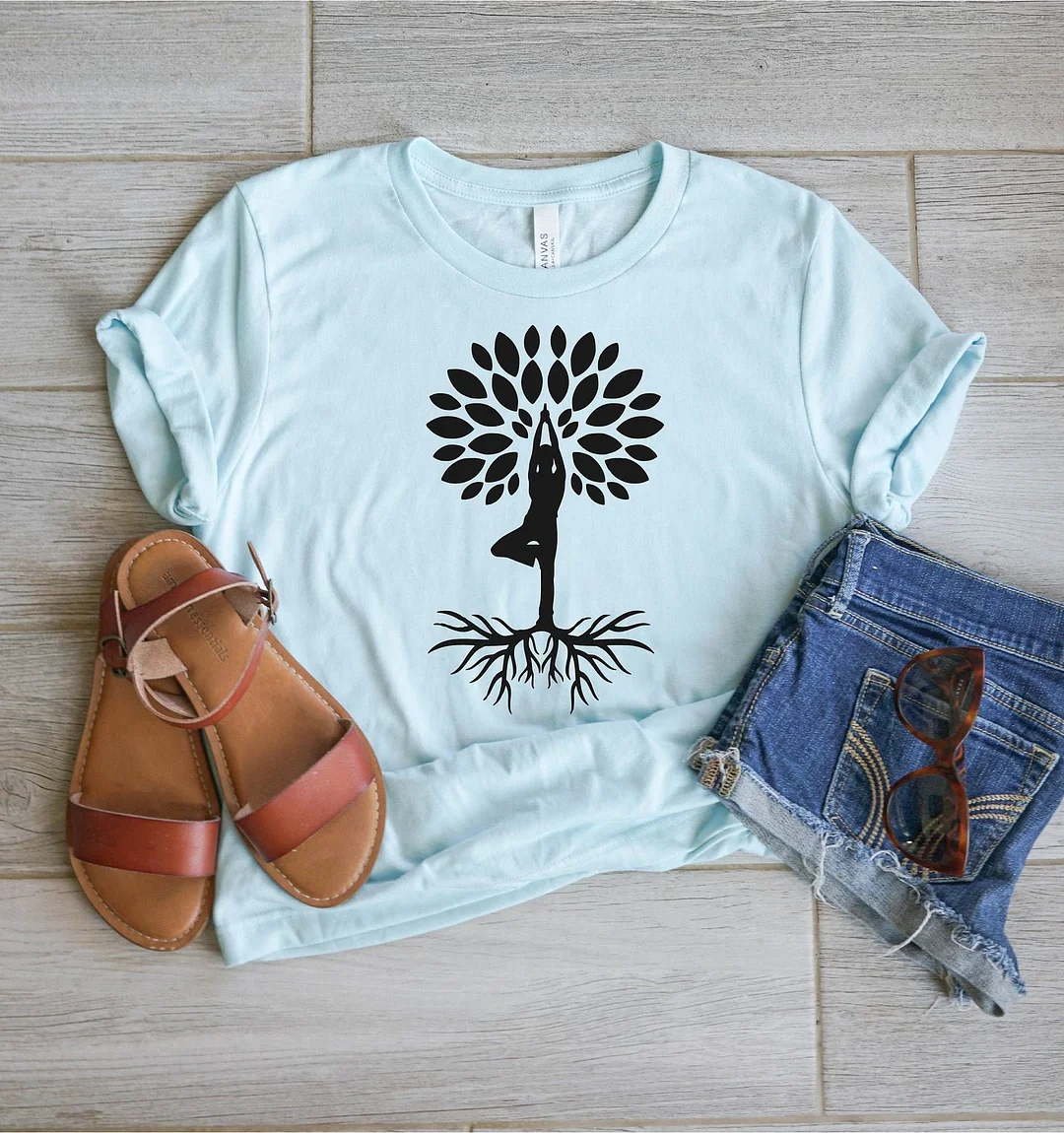 Namaste Shirt Yoga Tree Workout Funny Tshirt Meditation Gifts Gift Gym For Her Top Tees