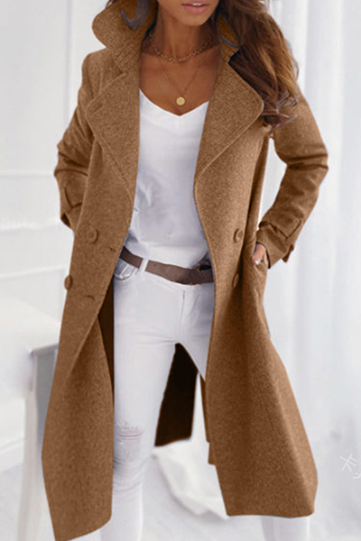 Casual Elegant Solid Patchwork Buckle Turndown Collar Outerwear